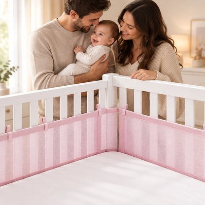 Tour de lit respirant rose avec les parents