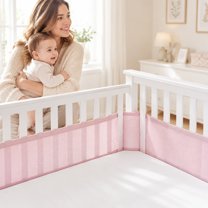 Tour de lit respirant rose dans une chambre de bébé