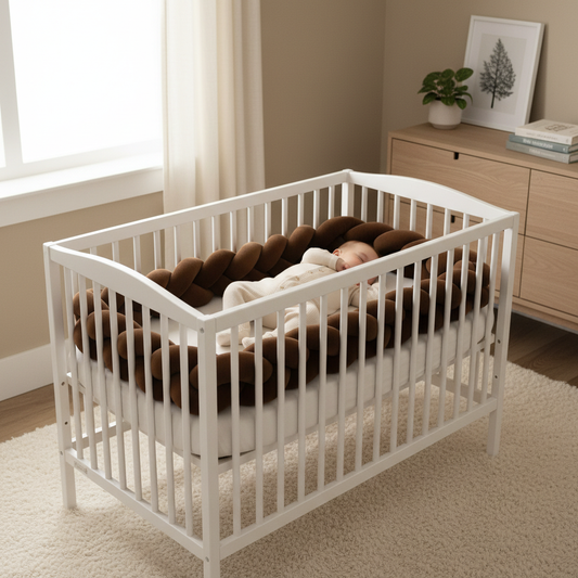 Tour de lit tressé chocolat lifestyle bébé endormi