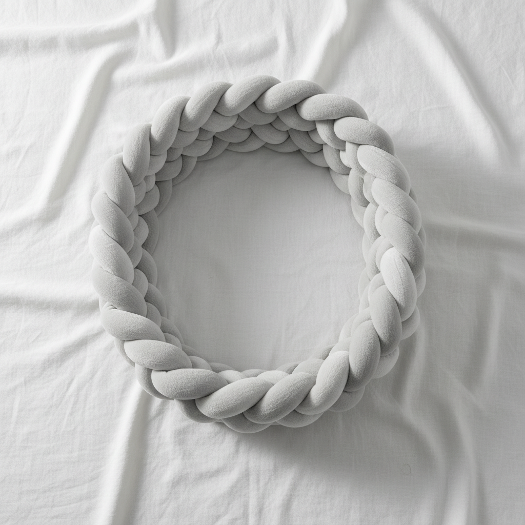 Tour de lit tressé gris flat lay lin blanc