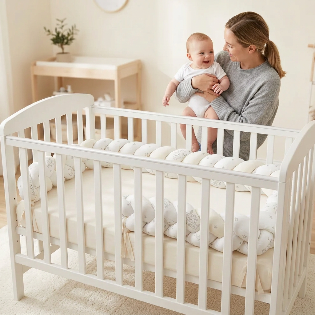  tour-de-lit tresse 3m dans lit maman avec bebe dans ses bras