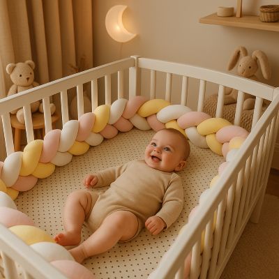 Tour de lit tresse|Jaune Blanc Rose™ - Zoombébé