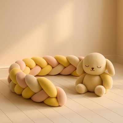 Tour de lit tresse|Jaune Blanc Rose pastel