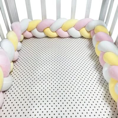 Tour de lit tresse Jaune Blanc Rose