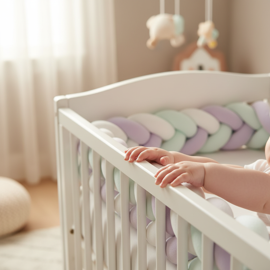 Tresse de lit bébé | Blanc menthe parme