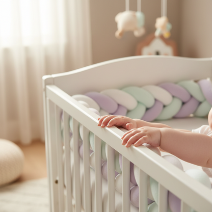 Tresse de lit bébé | Blanc menthe parme