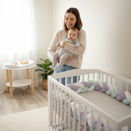 Tresse de lit bébé | Blanc menthe parme