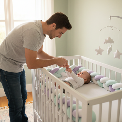 Tresse de lit bébé | Blanc menthe parme