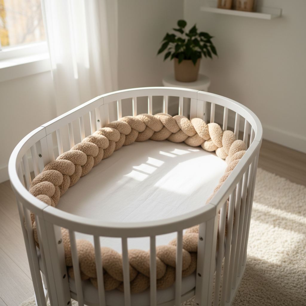 tresse de lit bebe bouclette beige lit rond berceau