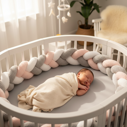 Tresse de lit bebe | Bouclette blanc rose gris