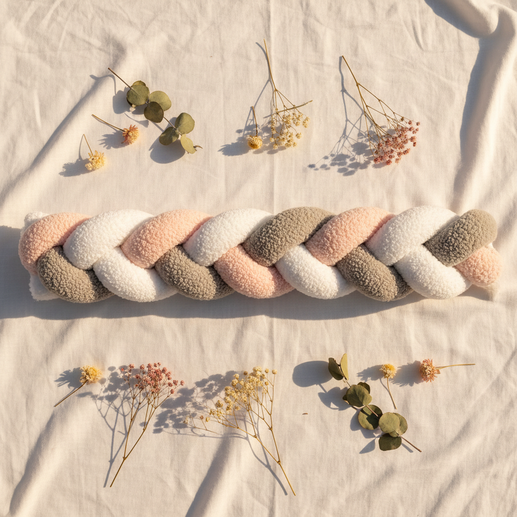 Tresse de lit bebe | Bouclette blanc rose gris
