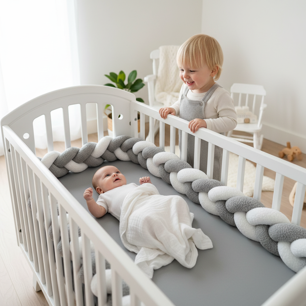 Tresse de lit | Gris et blanc