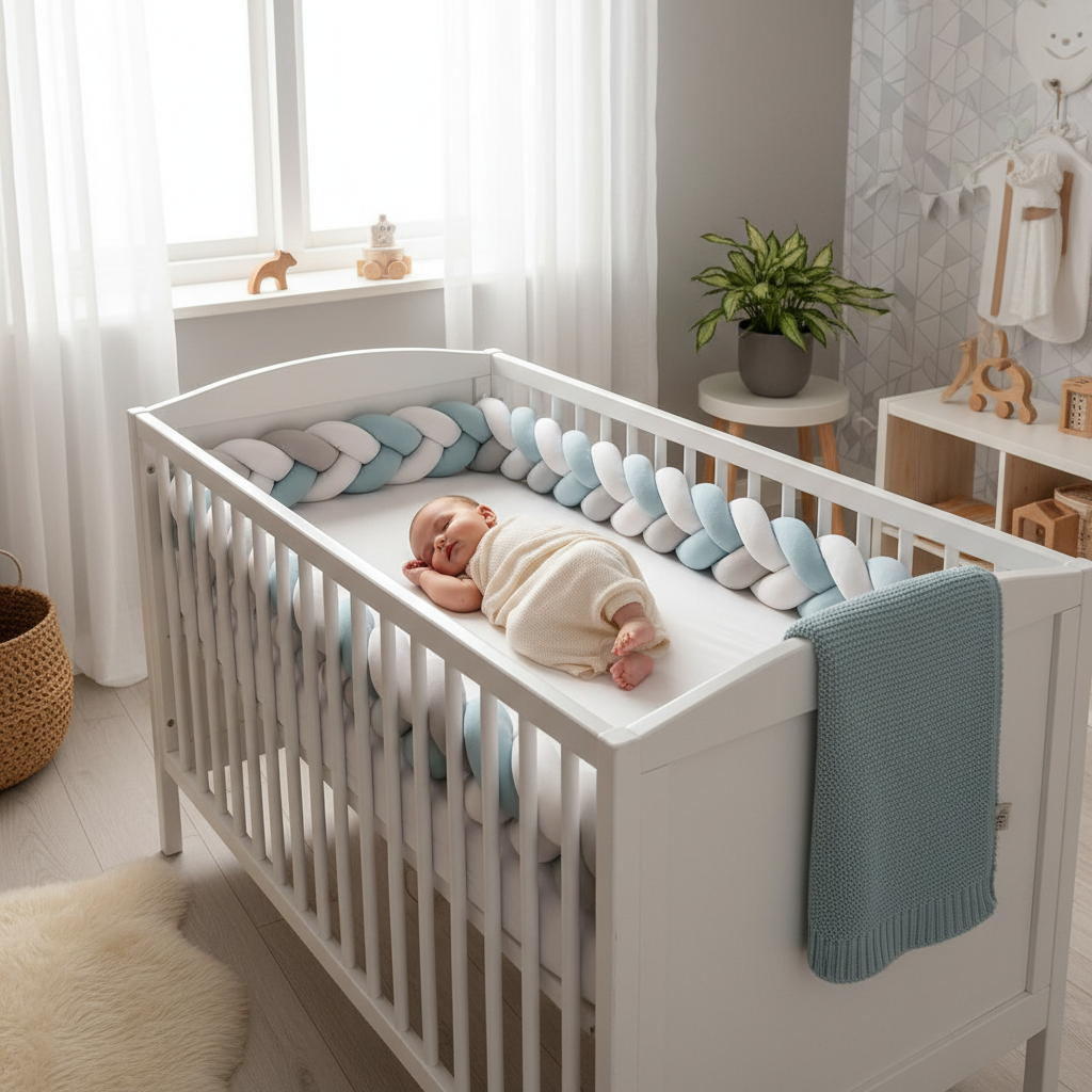 Tresse de lit 4m installée sur lit bébé bébé dort paisiblement