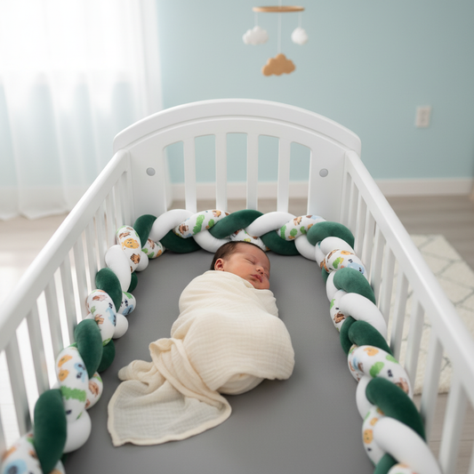 Tresse de lit bébé animaux vert lifestyle
