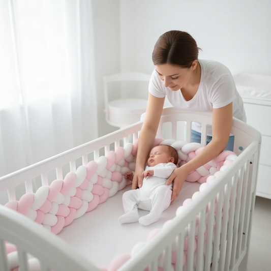 Tresse de lit bébé blanc rose - maman et bébé