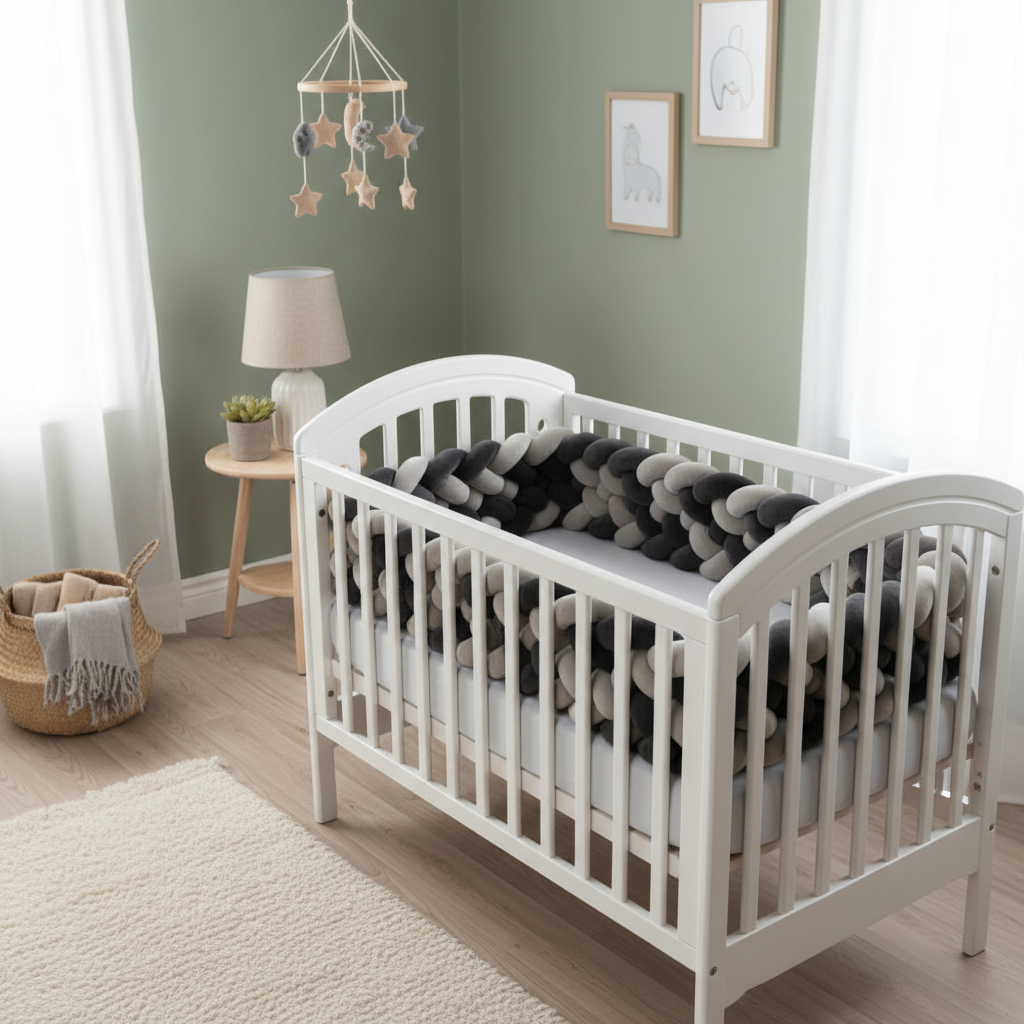 Tresse de lit bébé gris noir ambiance nursery scandinave