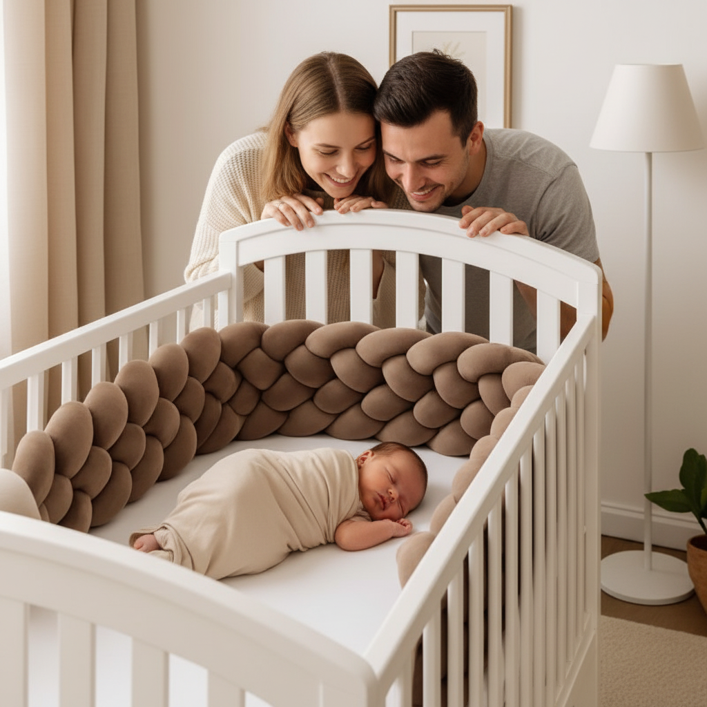 Tresse de lit bébé marron parents bébé endormi