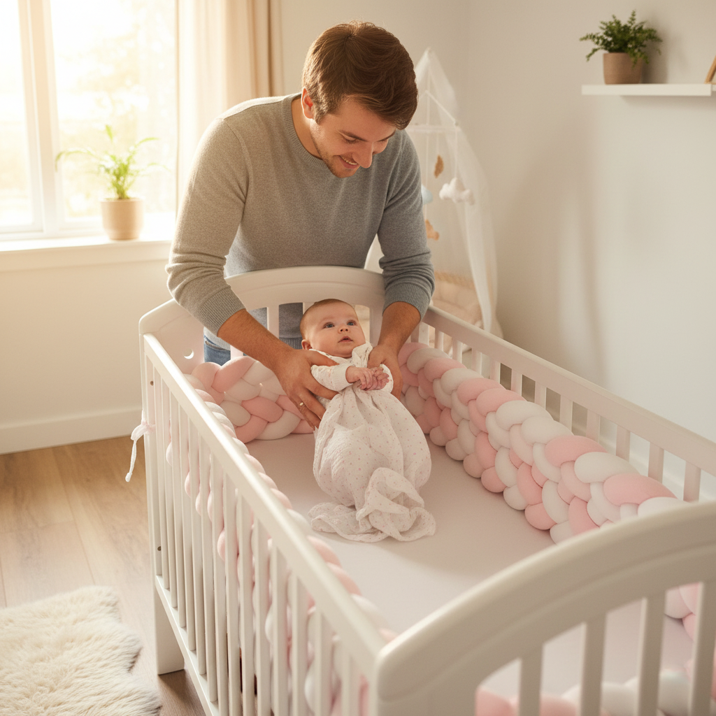 Tresse lit bébé - papa et bébé