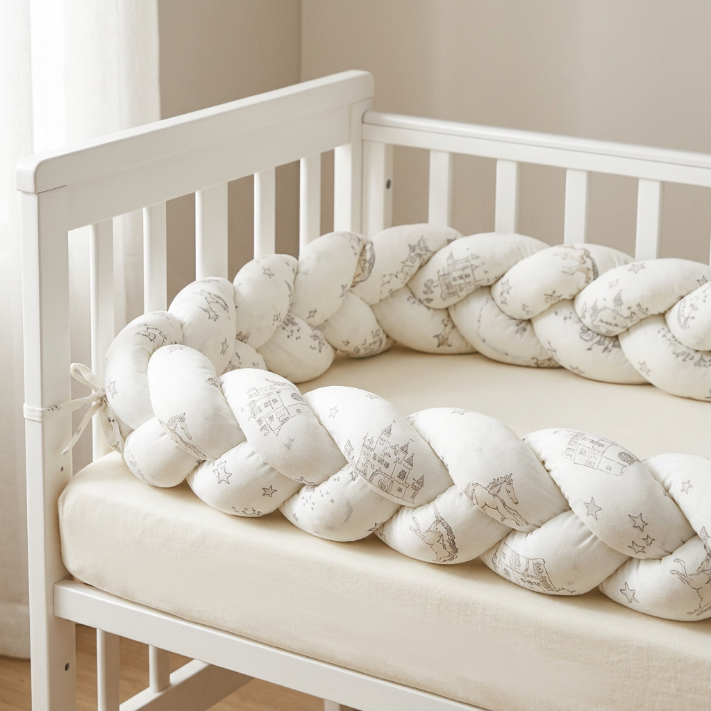 tresse lit bebe etoiles grises detail