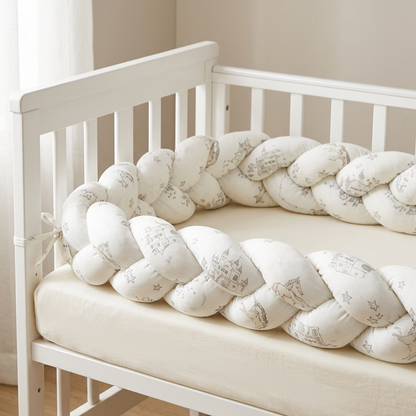 tresse lit bebe etoiles grises detail