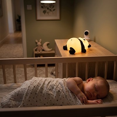 Veilleuse bébé couche sur table de chevet