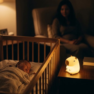 Veilleuse bébé posée sur chevet