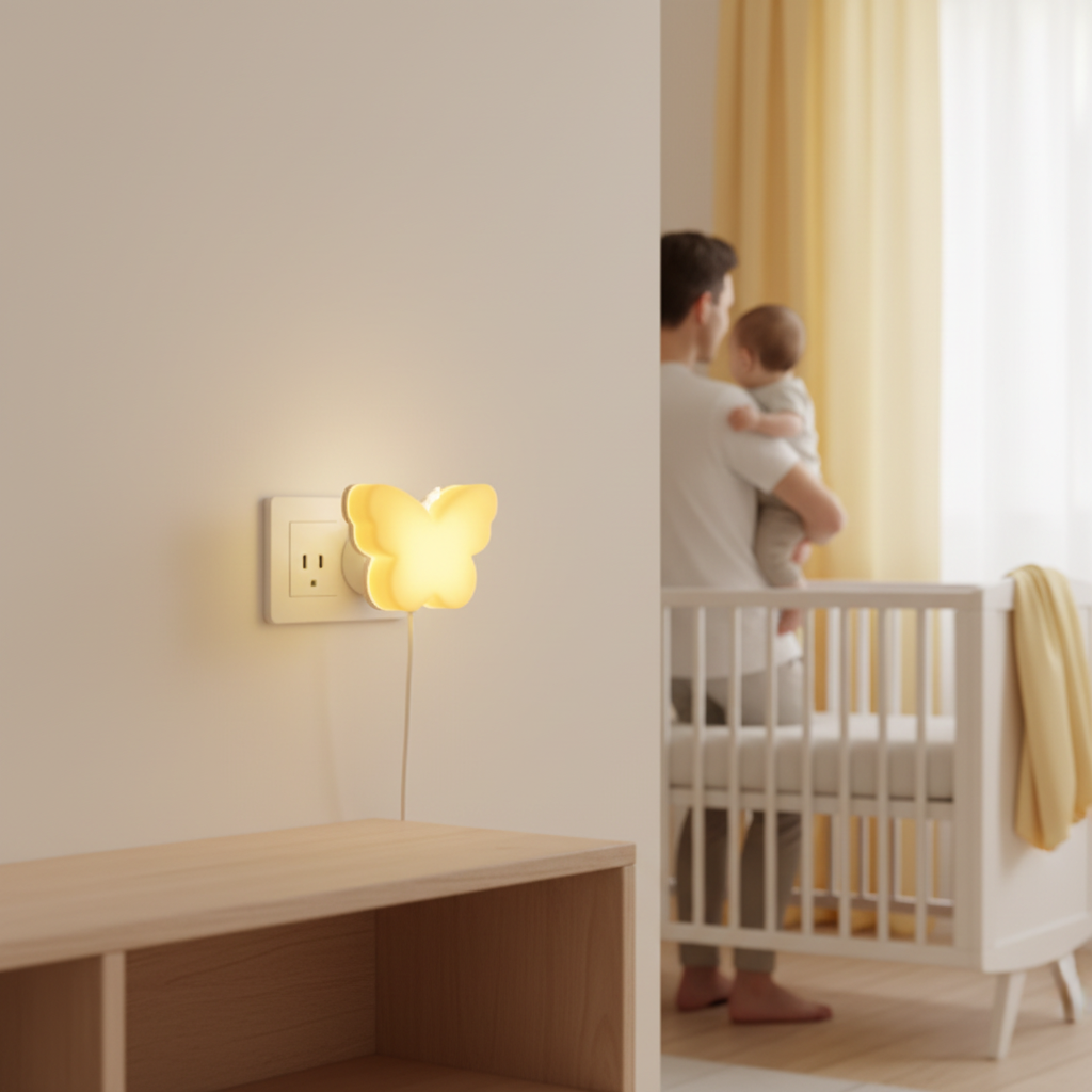 veilleuse papillon jaune dans une chambre 