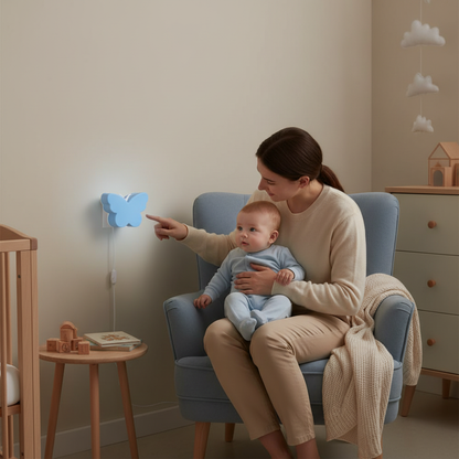 veilleuse papillon pendant un moment calme avec bebe