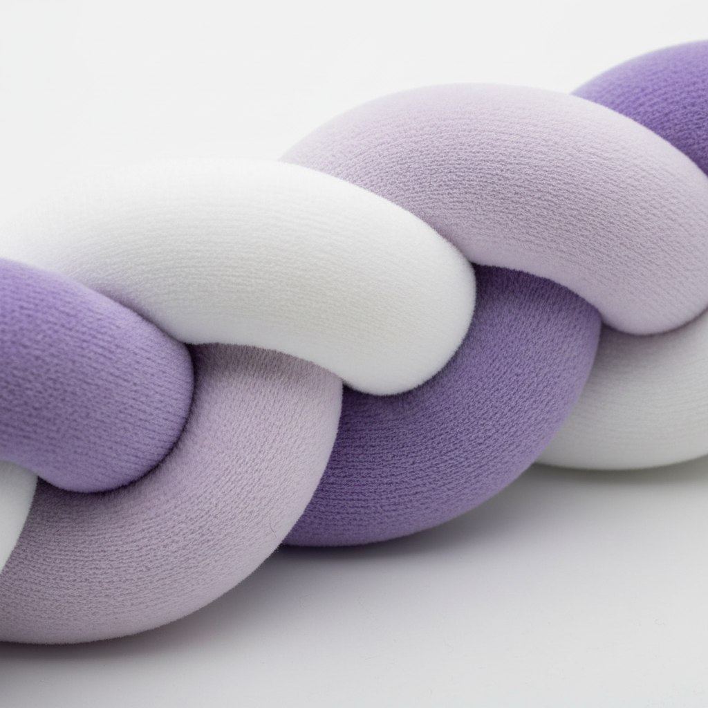 Zoom texture tresse de lit blanc lavande mauve détail tressage